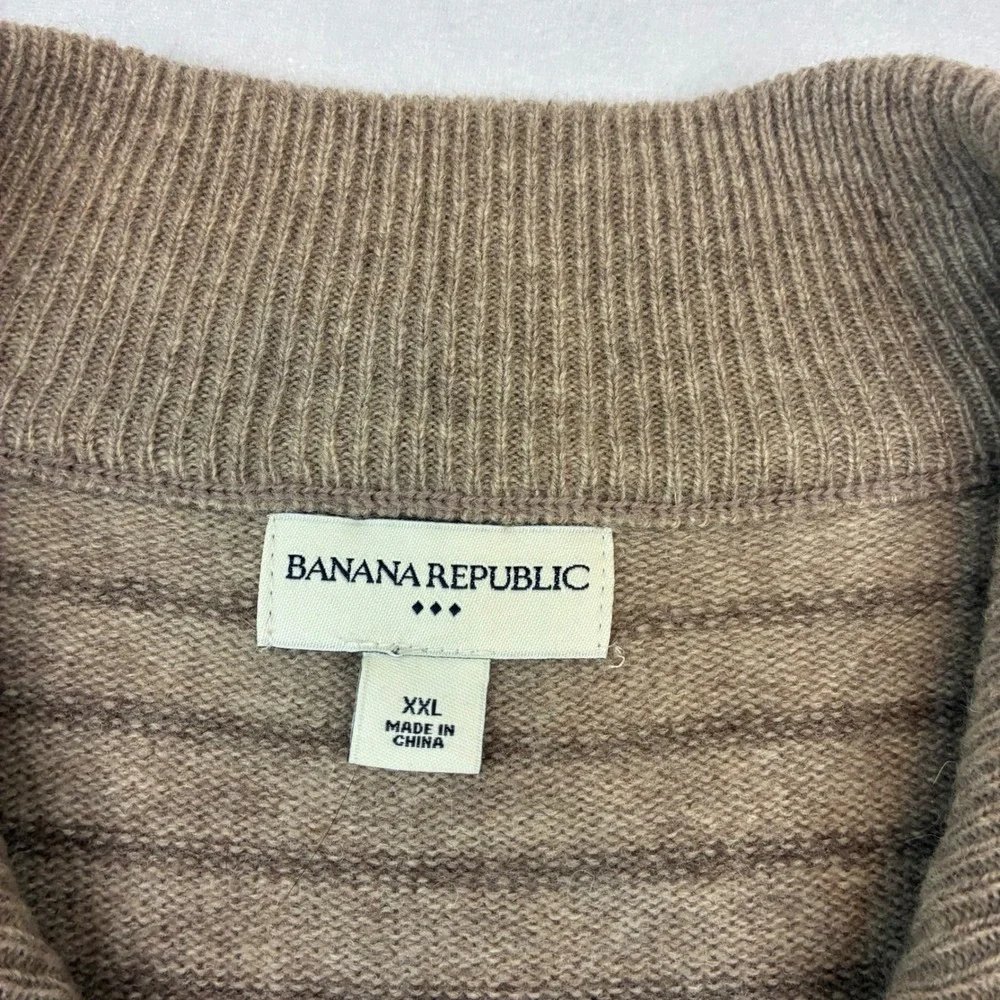 Banana Republic Quarter Zip Sweater Mens XXL Brown Striped Lambswool Pullover